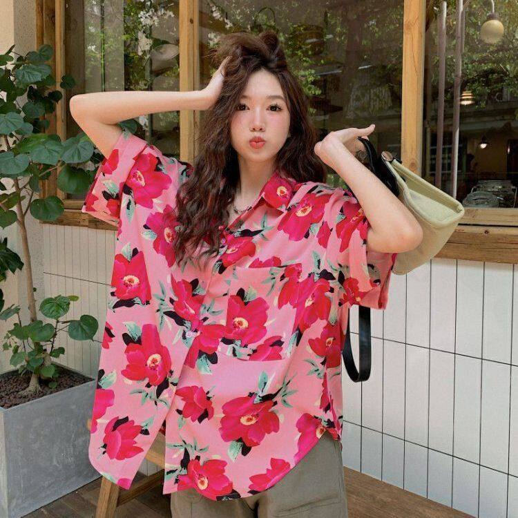 Myaistyle Áo Sơ Mi ngắn tay In Hoa Kiểu Hàn Quốc Dễ Thương Cho Nữ 16Z23041014