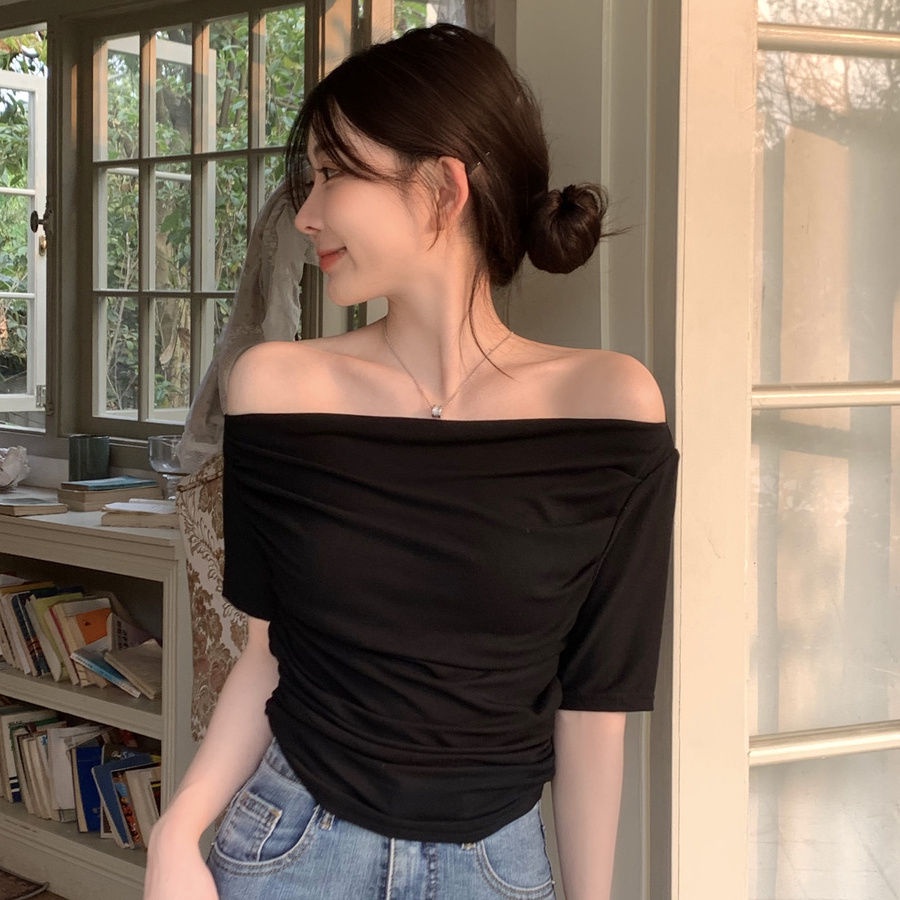 COZOKC Áo Thun Tay Ngắn Trễ Vai Thiết Kế Mỏng Năng Động Thời Trang