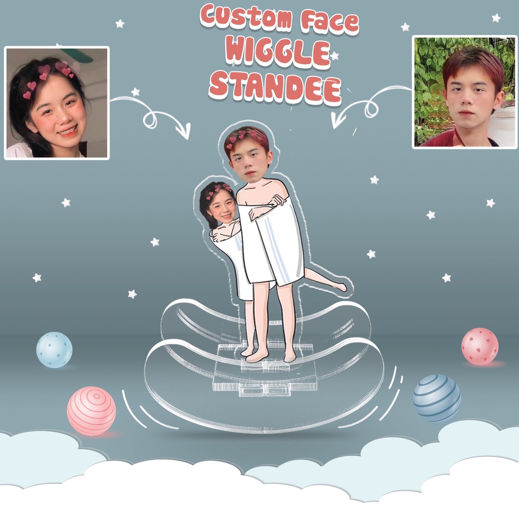 Standee lắc lư lật đật in theo yêu cầu Cặp Đôi Couple Khăn Tắm Chibi Cute Quà Tặng Cho Cặp Đôi Bạn Bè Gia Đình