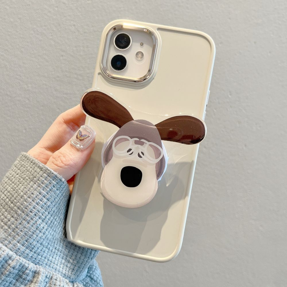 Ốp Điện Thoại TPU Mềm Chống Sốc Chống Bụi Màu Trơn Có Giá Đỡ Hình Cún Cho IPhone 11 12 13 14 Pro Max