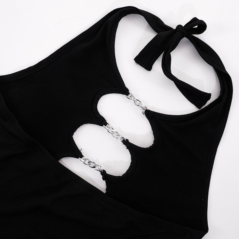 Bộ Áo Liền Quần Sát Nách Cổ Yếm Phối Lưới Họa Tiết Kẻ Sọc Dành Cho Nữ