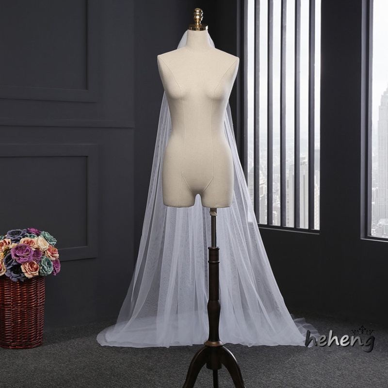 Mạng Che Mặt Cô Dâu Đuôi Dài Viền Ren Đính Kim Sa Má Hồng Với Lược Cài Áo Choàng Dài Cho Cô Dâu Tàu