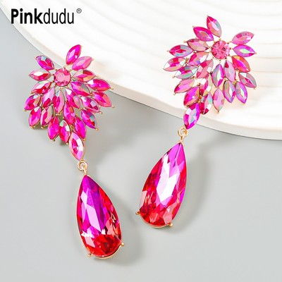 Đôi khuyên tai PINKDUDU PD1066 acrylic dáng dài thiết kế bông hoa nhiều màu sắc thời trang trẻ trung dành cho nữ