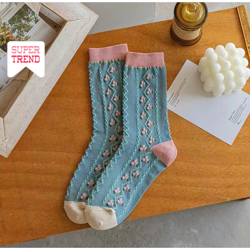 Vớ Cổ Trung In Họa Tiết Hoa Tulip Phong Cách Cổ Điển Thời Trang Cho Nữ