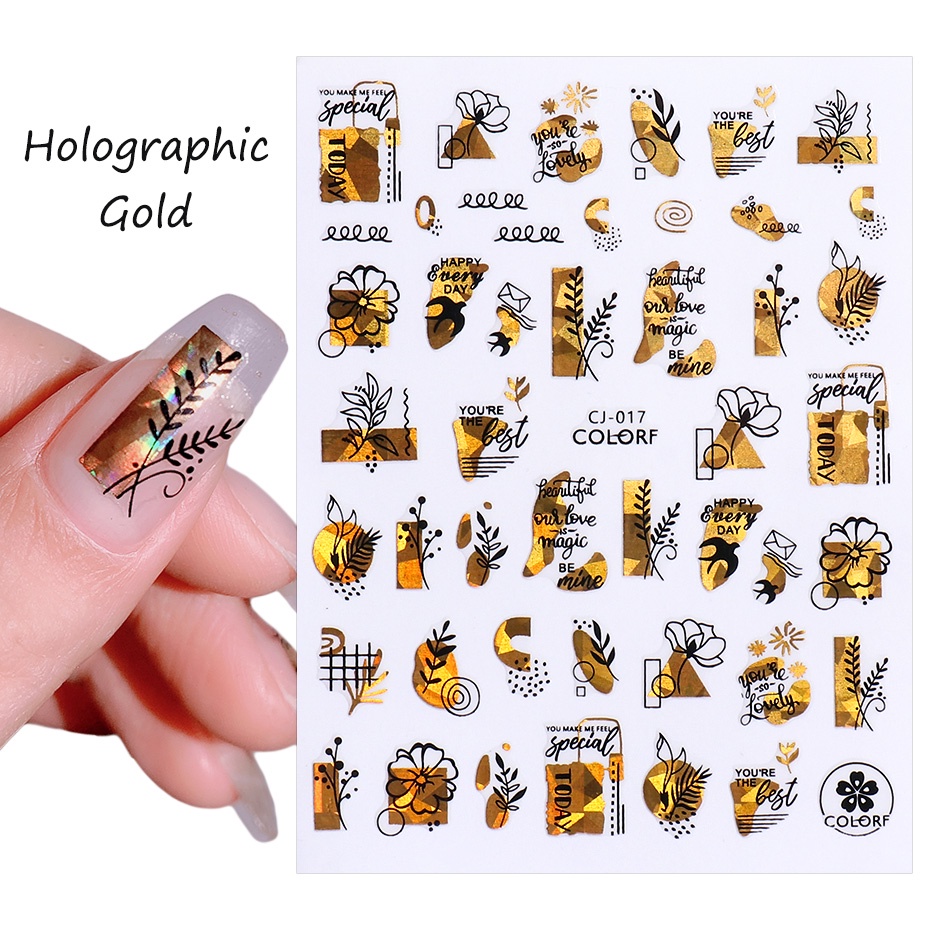 Miếng Dán Trang Trí Móng Tay 3D Màu Vàng Đen Hình Hoa Lá Mùa Thu TRCJ010-018