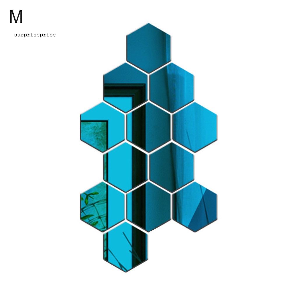 Bộ 12 Miếng Dán Tường Tráng Gương Hình Lục Giác 3D DIY Trang Trí Nhà Cửa