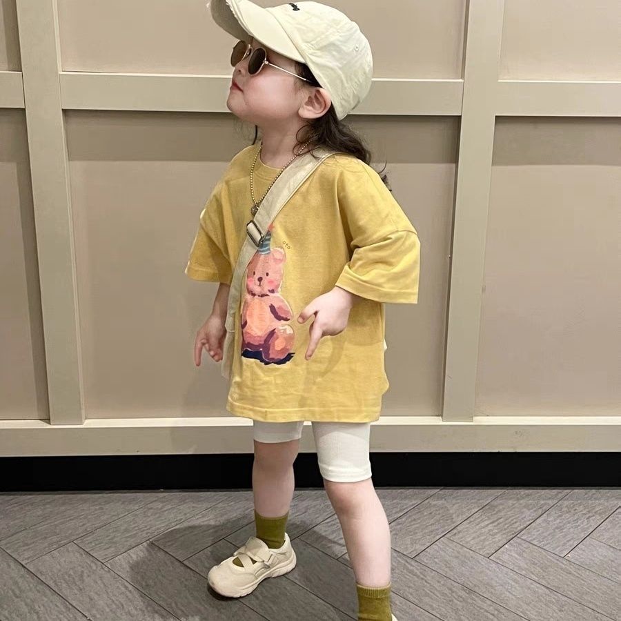 Áo Thun Cổ Tròn Dáng Rộng In Hoạt Hình Phong Cách Hàn Quốc Thời Trang Mùa Hè Xinh Xắn Cho Bé Gái