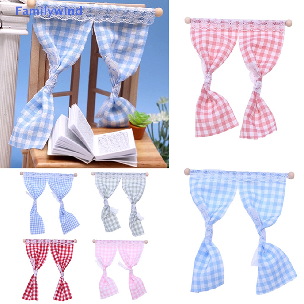 1 Rèm Cửa Ren Họa Tiết Kẻ Ô Dành Cho Nhà Búp Bê 1: 12