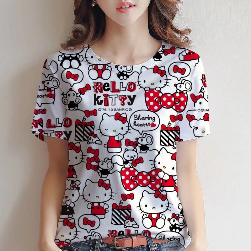Áo Thun Tay Ngắn Thoáng Khí In Hình Hello Kitty Thời Trang Mùa Hè Cho Nữ