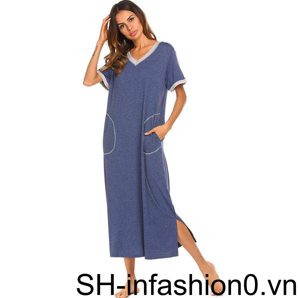 Đầm Ngủ Chất Cotton Màu Sắc Đơn Giản Thoáng Khí Thời Trang Cho Nữ