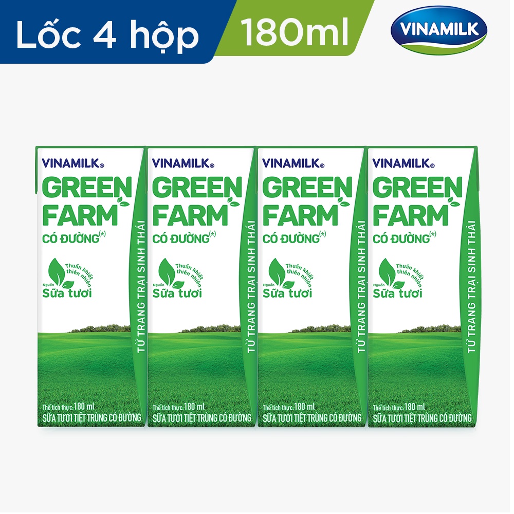 Thùng 48 Hộp Sữa Tươi Tiệt Trùng Vinamilk Green Farm có đường Hộp 180ml