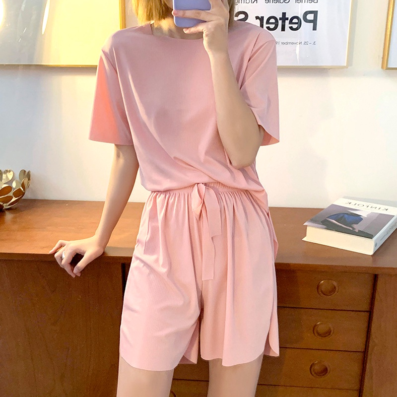 Kdhg Bộ Đồ Ngủ 2 Món Bằng Lụa Mỏng Tay Ngắn Màu Trơn Mềm Mại Thoải Mái Mặc Hàng Ngày Cho Nữ