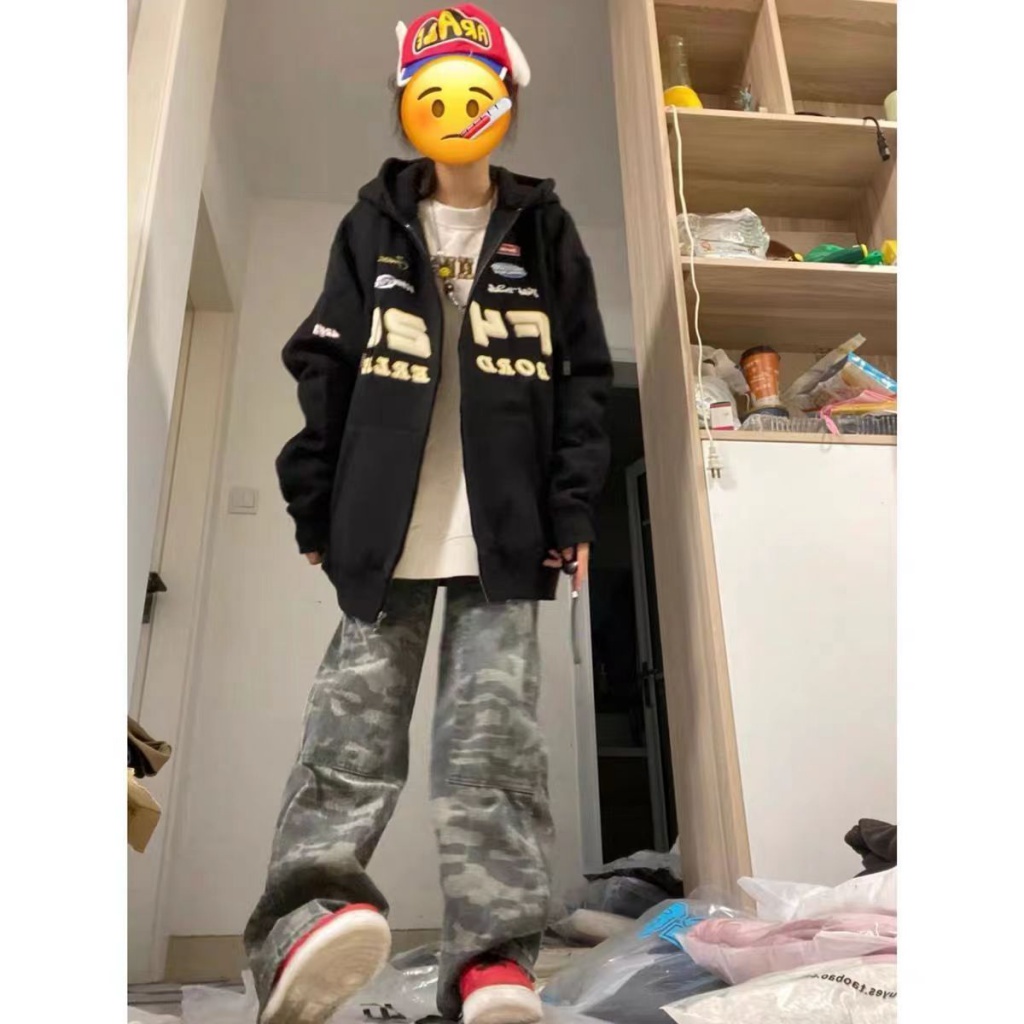 Áo Khoác Khóa Kéo In logo Phân Tử Phong Cách Đường Phố Retro