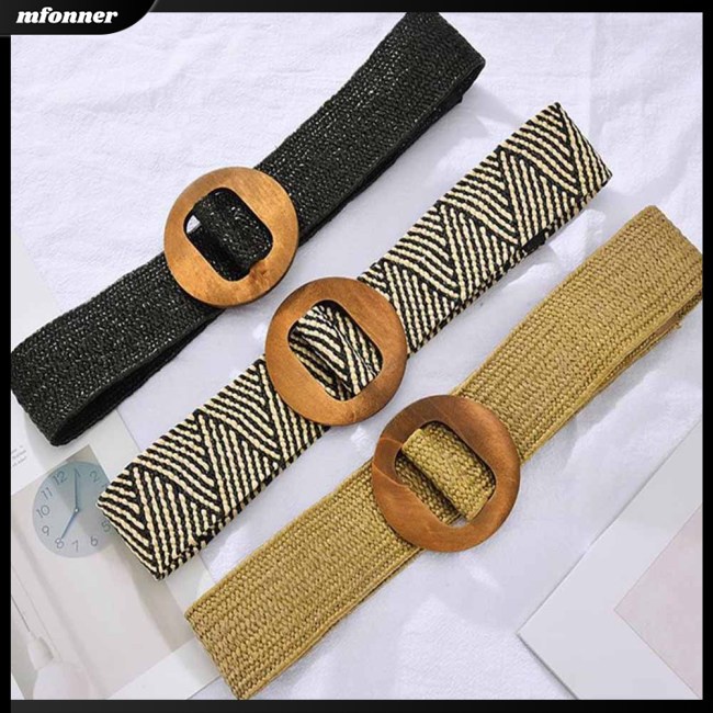 Thắt Lưng Bện Dây Khóa Gỗ Tròn Co Giãn Thời Trang Cho Nữ