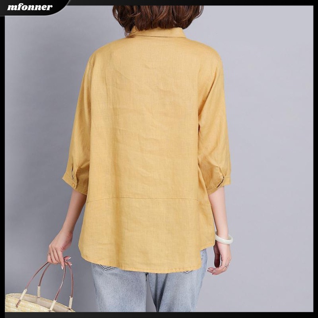 Áo Sơ Mi Tay Lửng Chất Liệu Cotton Lanh Thời Trang Mùa Hè Dành Cho Nữ