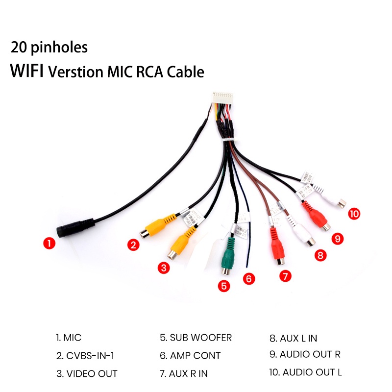 Dây Cáp 20 Pin RCA Đầu Ra 2Din Android Xe Hơi Kết Nối Micro 3.5mm