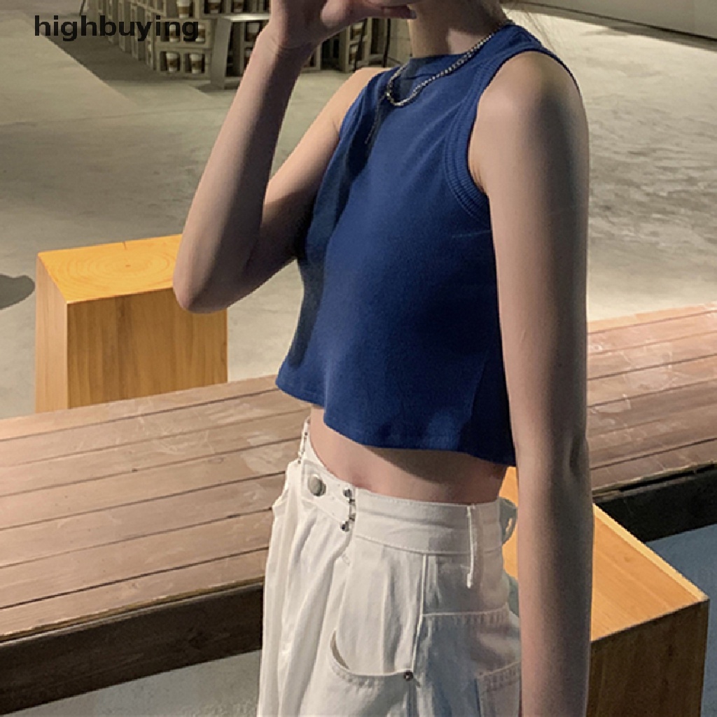 Áo Lửng Không Tay Cổ Tròn Màu Sắc Thời Trang Quyến Rũ Cho Nữ