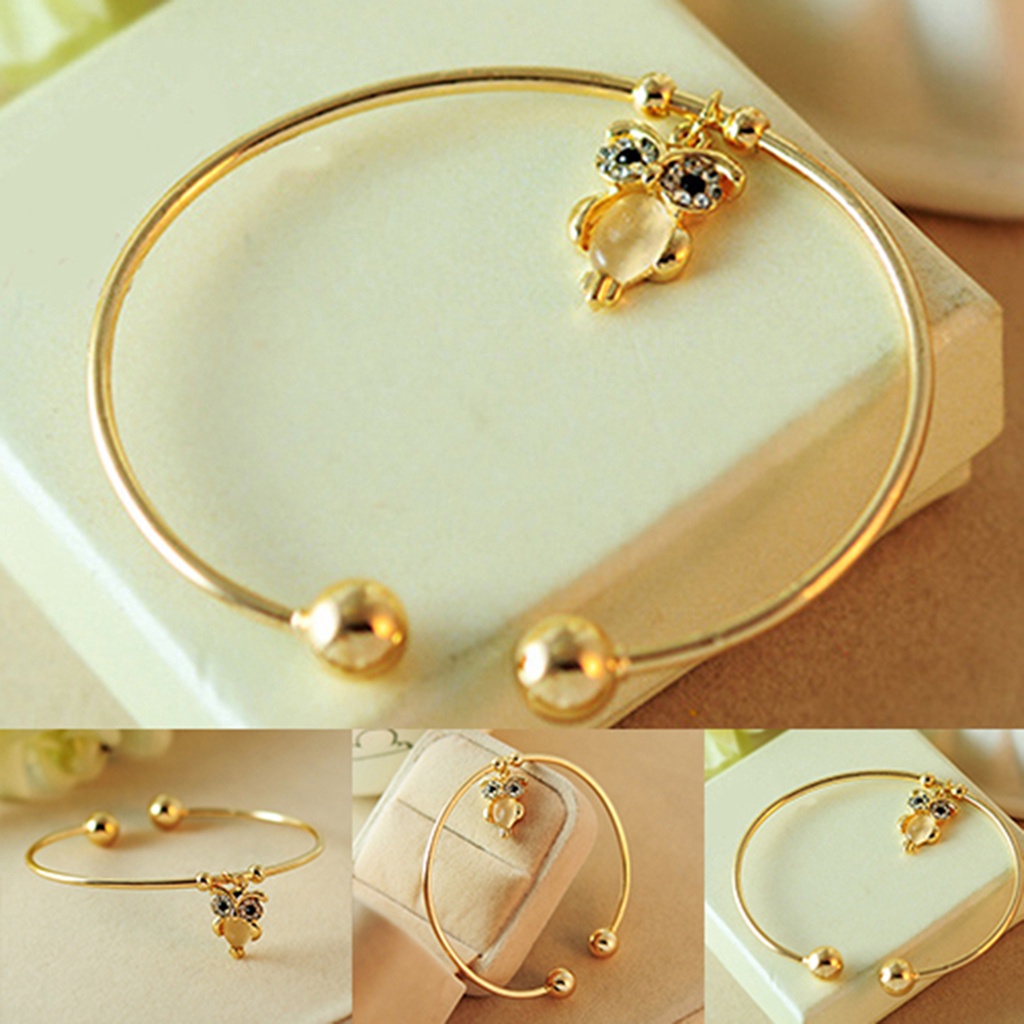 Vòng Tay Hợp Kim Hở Mạ Vàng Trang Trí Hình Cú Mèo Đính Đá Opal Thời Trang Cho Nữ