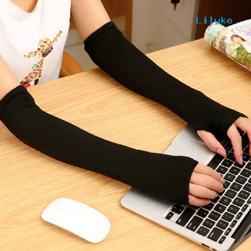 Găng Tay Len Dài Hở Ngón Thời Trang Cho Nữ