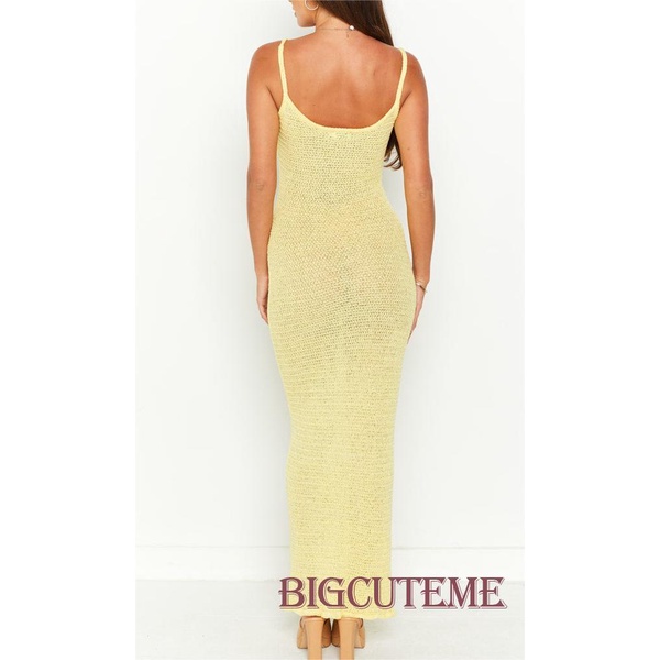 Đầm Hai Dây Dệt Kim Dáng Dài Màu Sắc Đơn Giản Thời Trang Mùa Hè Cho Nữ