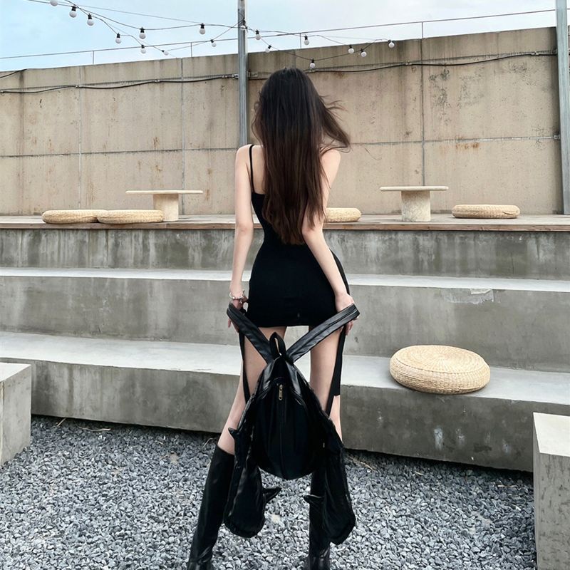 [F &amp; X] Đầm Hai Dây Màu Đen Khoét Rỗng Gợi Cảm Thời Trang Mùa Hè Cao Cấp Thiết Kế Độc Đáo Cho Nữ