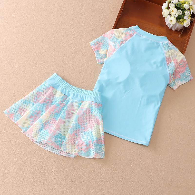 Áo Tắm Bé Gái Thời Trang Mùa Hè Phối Lưới Phối Màu Thể Thao Chia Lớn Áo Tắm Trẻ Em