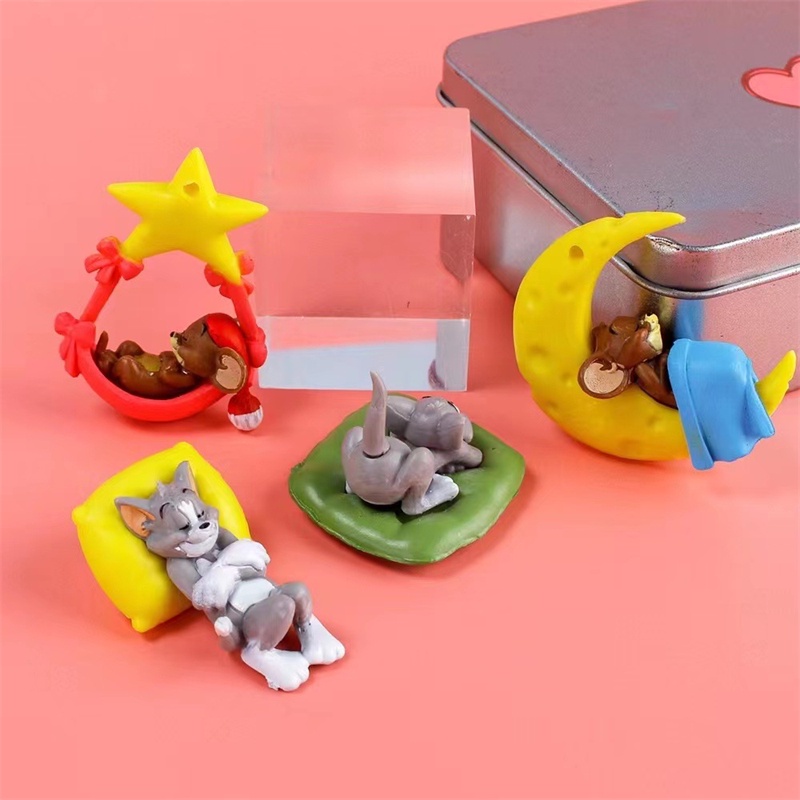 Bộ 5 Mô Hình Nhân Vật Hoạt Hình Tom and Jerry Đang Ngủ Dễ Thương Trang Trí Xe Hơi