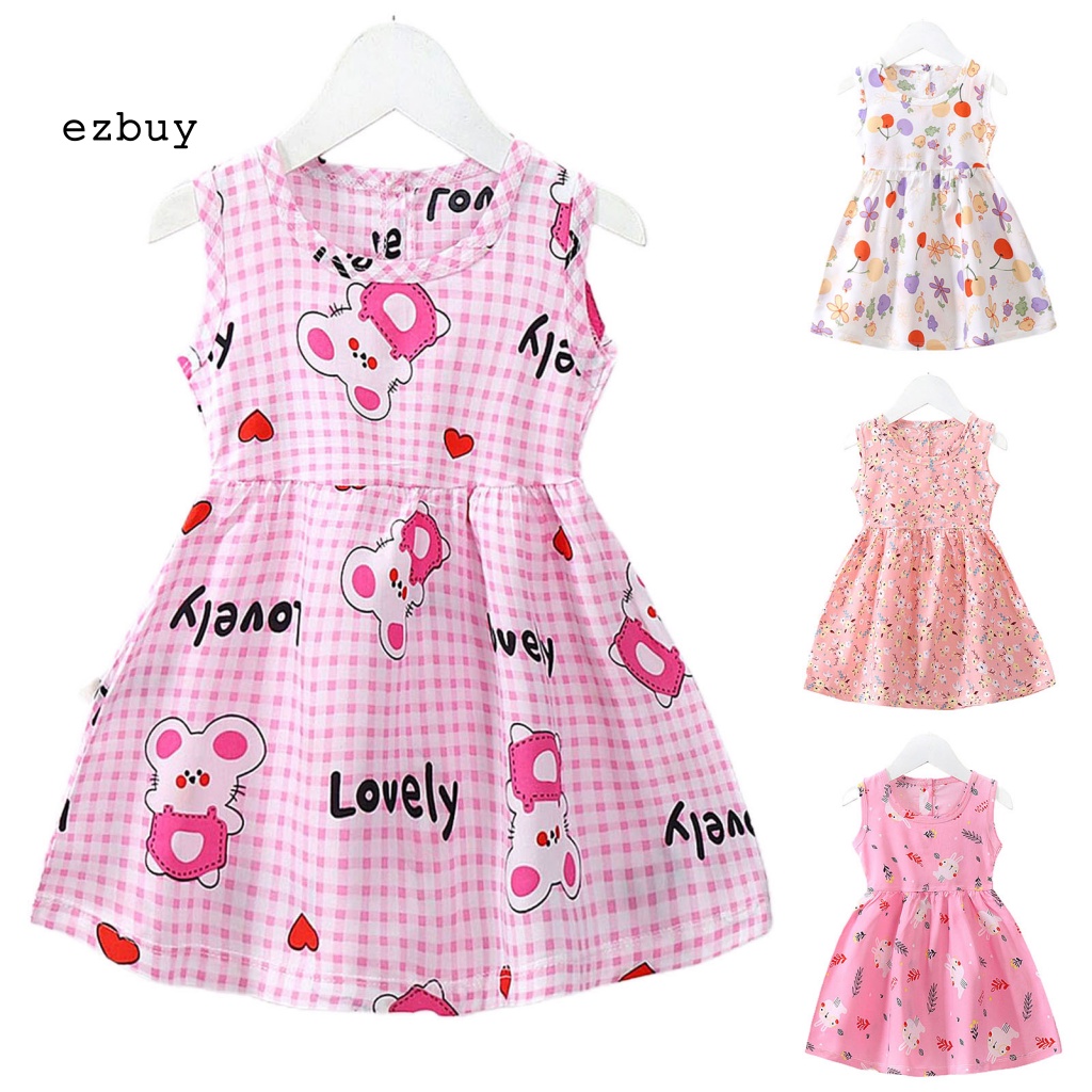 Đầm Công Chúa Sát Nách Màu Sáng In Họa Tiết Hoạt Hình Dễ Thương Thời Trang Mùa Hè Cho Bé Gái