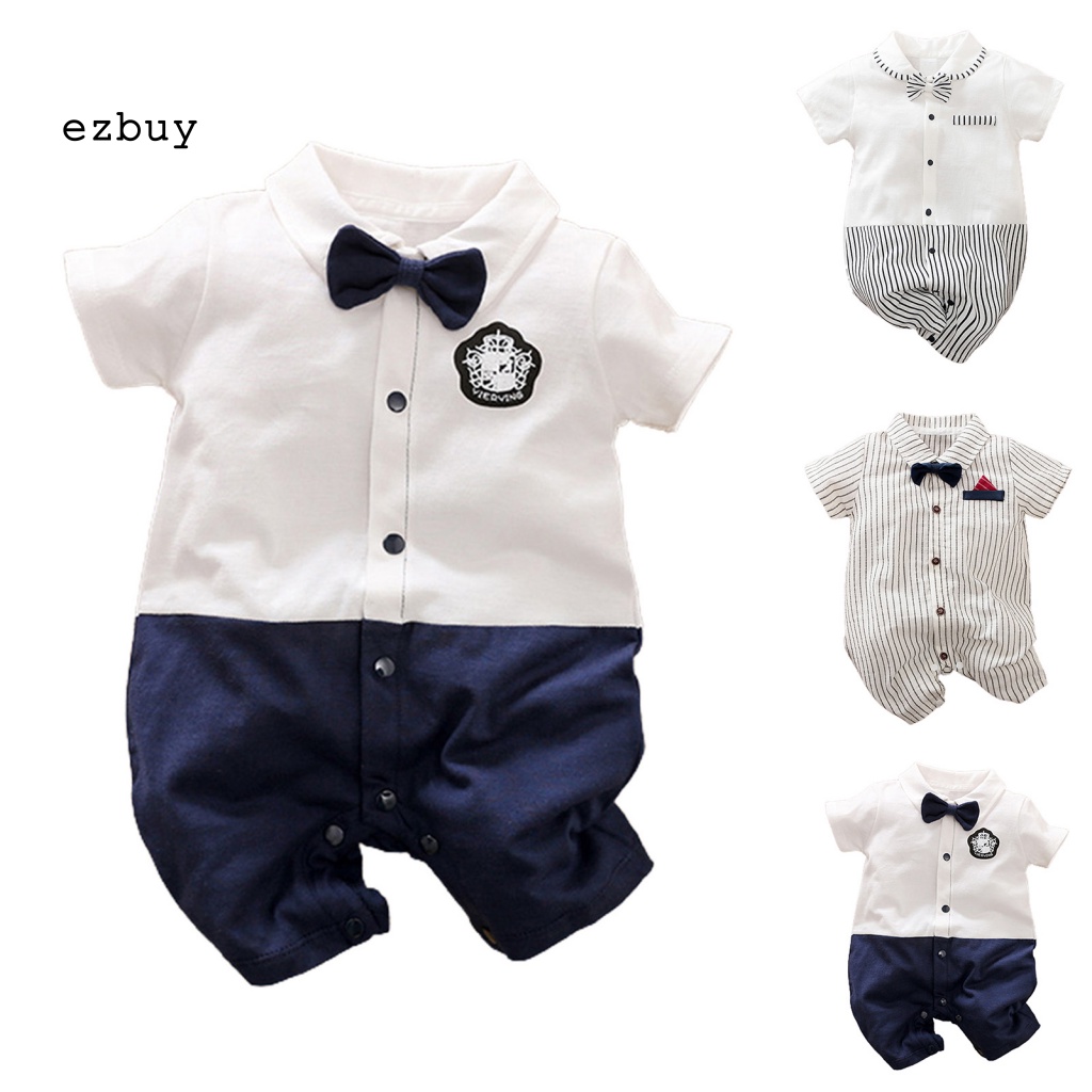 Bộ Đồ Ngủ Liền Thân Tay Ngắn Phong Cách Quý Ông Thời Trang Xuân Hè Cho Bé Sơ Sinh