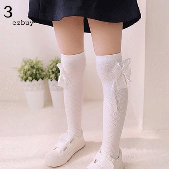Vớ Cotton Cao Đến Đầu Gối Kẻ Sọc Caro Đính Nơ Thời Trang Cho Bé Gái