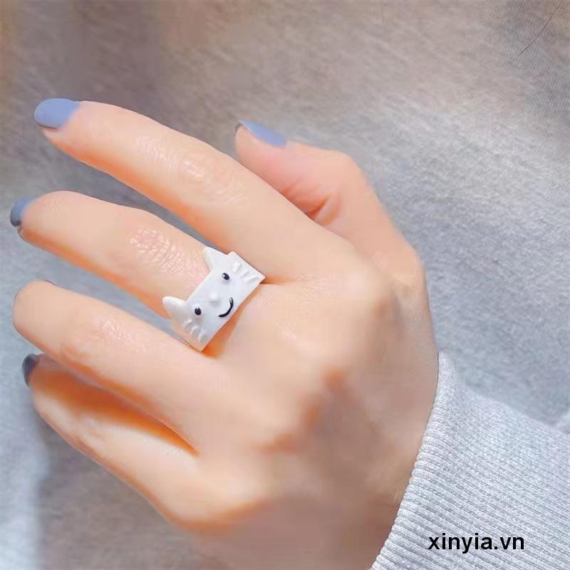 Nhẫn Ba Chiều Bằng Nhựa Acrylic Hình Mèo Hoạt Hình Dễ Thương