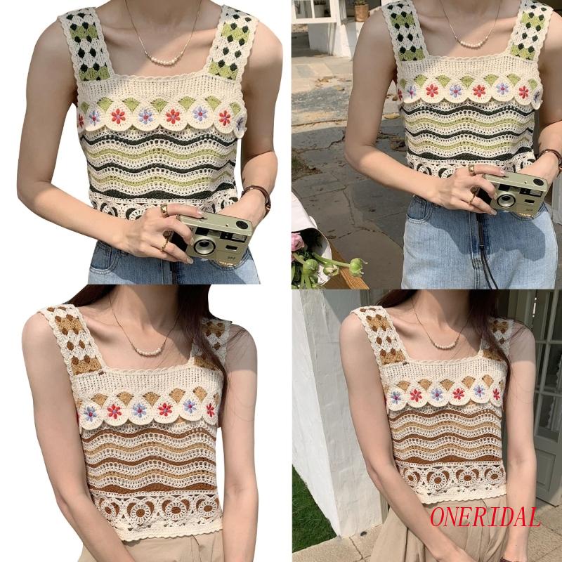 Áo Croptop Dệt Kim Không Tay Cổ Vuông Họa Tiết Kẻ Sọc Thời Trang Cho Nữ