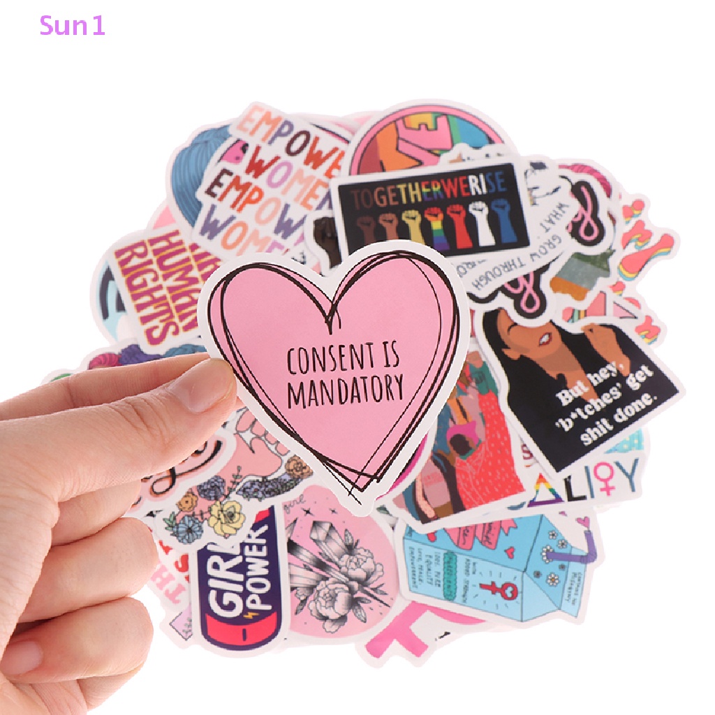 Set 50 Miếng Dán Hoạt Hình Feminist Trang Trí Ván Trượt / Laptop / Điện Thoại / Va Li
