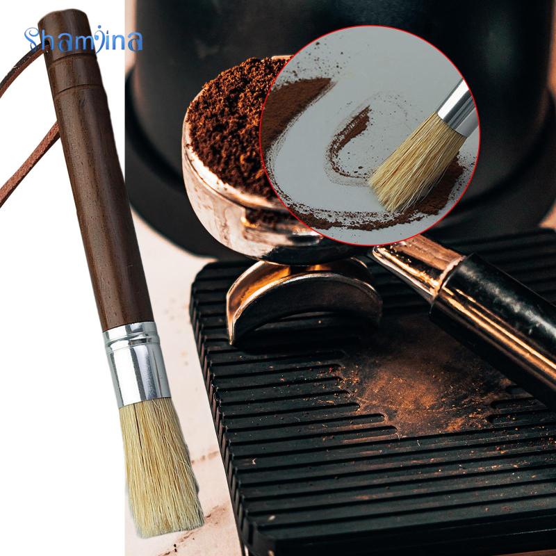 Shamjina Chổi quét bột cà phê tay cầm gỗ chuyên nghiệp cho máy xay cà phê