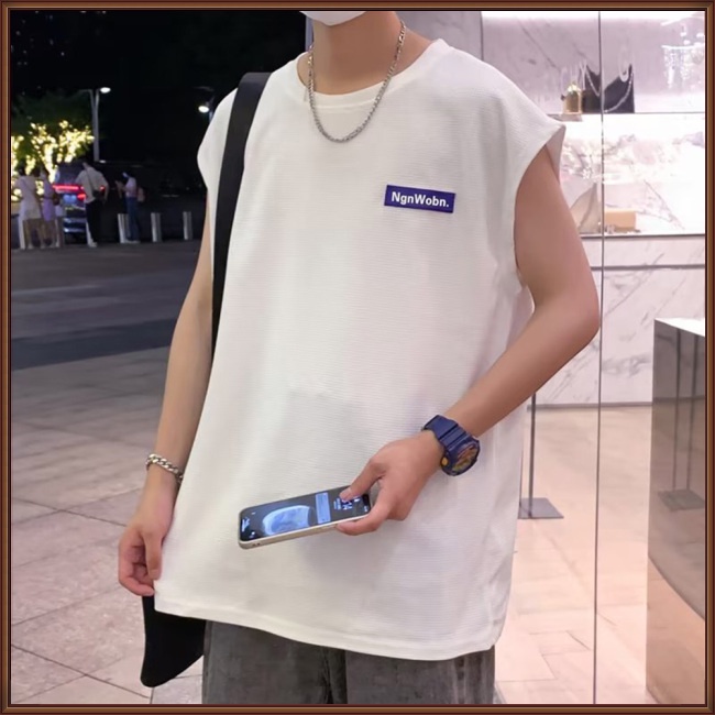 Áo Thun Sát Nách Cổ Tròn Dáng Rộng Thoáng Khí In Chữ Thời Trang Mùa Hè Cho Nam