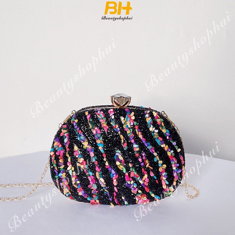 Túi Xách Đeo Chéo Họa Tiết Vân Đá Nhiều Màu Sắc Phối Dây Xích Thời Trang Mới 2023