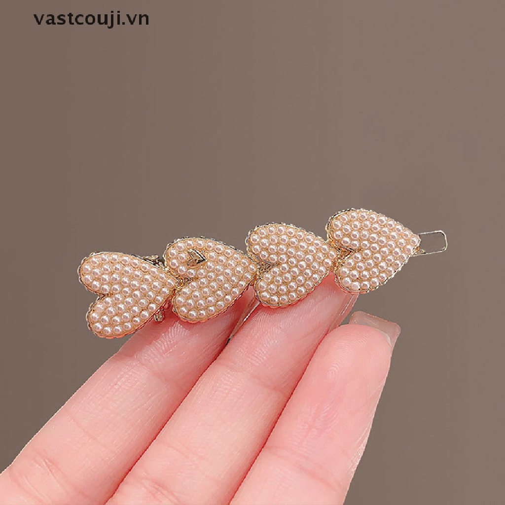 Kẹp Tóc Đính Hạt Ngọc Trai Hình Trái Tim Phong Cách Hàn Quốc Ngọt Ngào