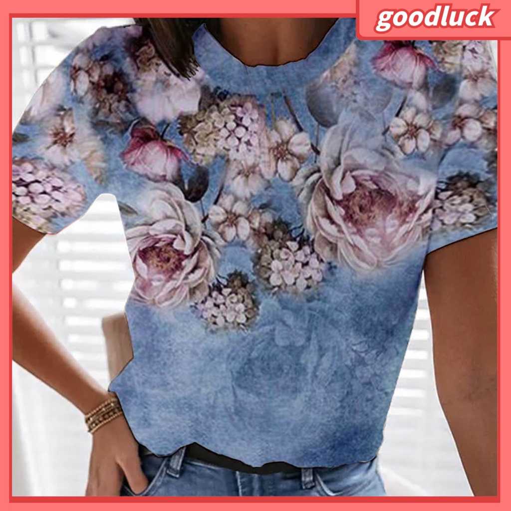 Áo Sơ Mi Cổ Tròn Dáng Rộng In Họa Tiết Hoa Màu Nhuộm Thoải Mái Thời Trang Mùa Hè Cho Nữ