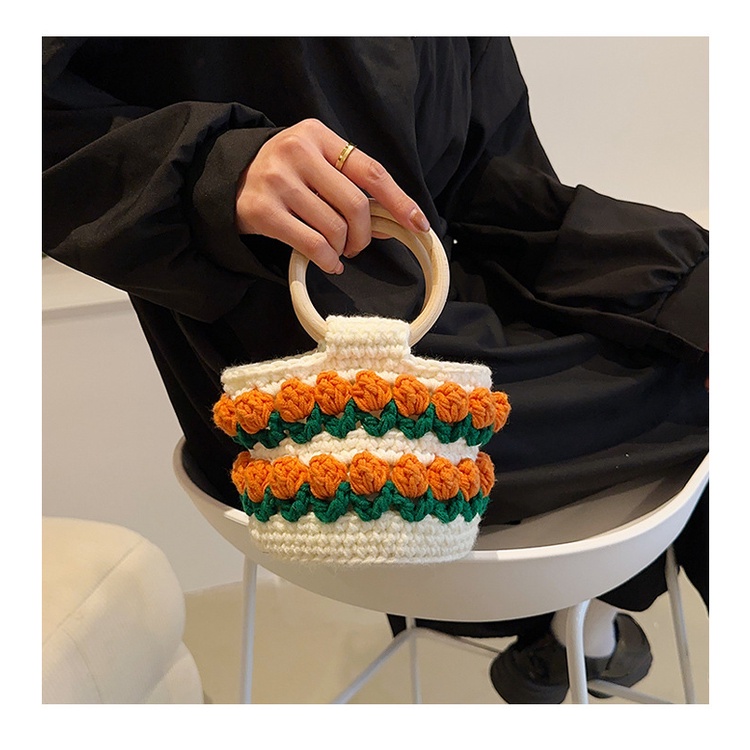 Túi Xách Đan Len Họa Tiết Hoa Tulip Mẫu Mới 2023 Thời Trang Mùa Hè Cho Nữ