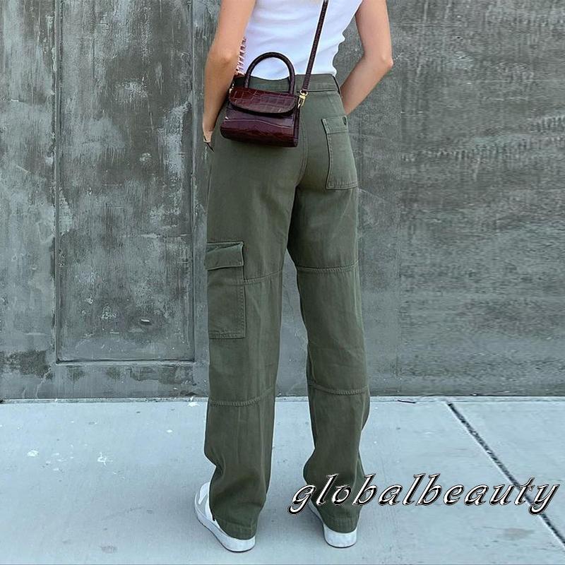 Quần Denim Lưng Cao Ôm Dáng Phối Túi Phong Cách Đường Phố Cá Tính Cho Nữ