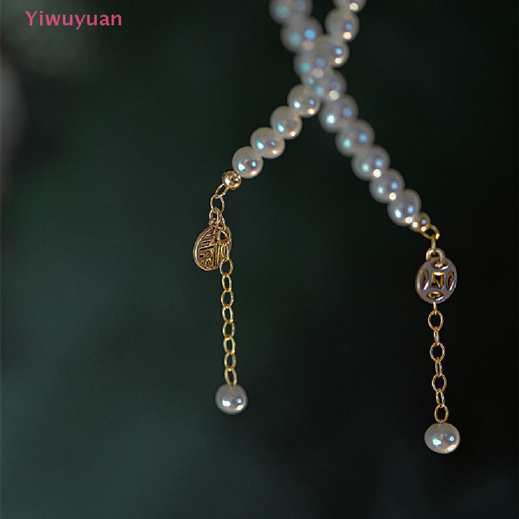 &lt; Yiwuyuan &gt; Vòng Tay Chuỗi Hạt Ngọc Trai Giả Bằng Đồng Rỗng Thanh Lịch Có Thể Điều Chỉnh Phối Tua Rua Dài May Mắn Cho Nữ