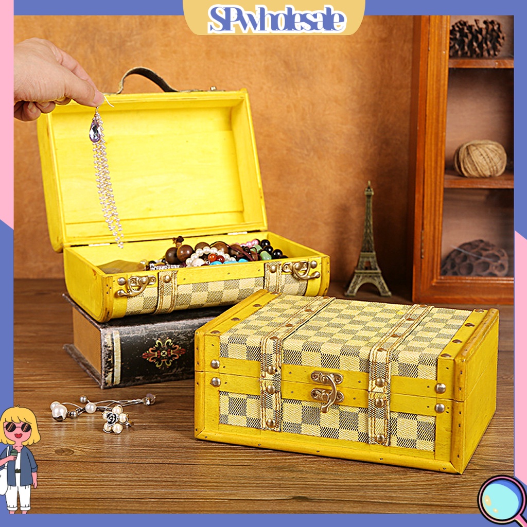 <SPwholesale> Hộp Đựng Trang Sức Bằng Gỗ Sức Chứa Lớn Chống Bụi Phong Cách Retro Dùng Làm Đạo Cụ Chụp Ảnh