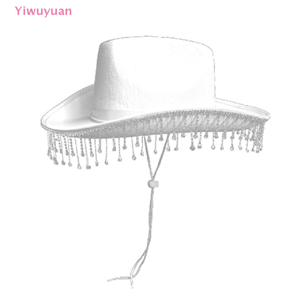 < Yiwuyuan > Mũ Cao Bồi Phối Dây Rút Đính Đá Màu Trơn Thời Trang Mới