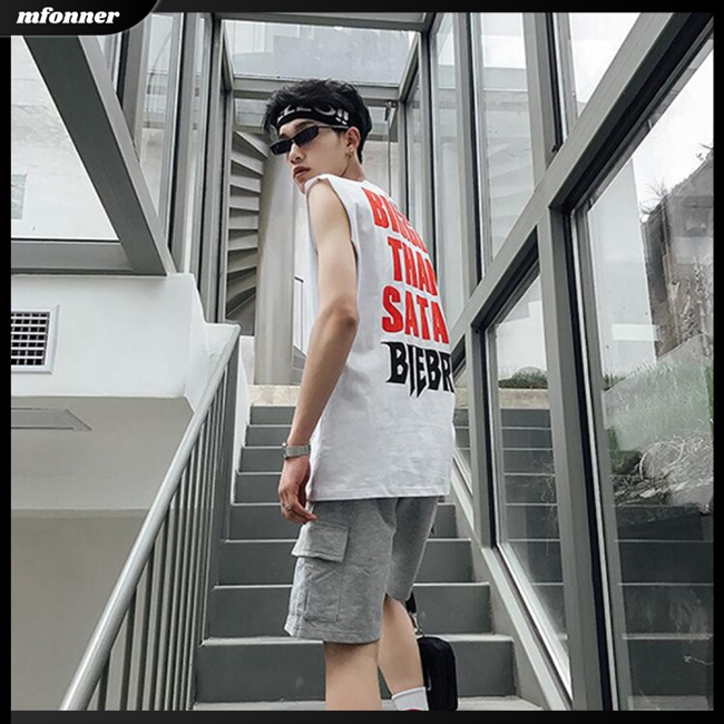 Áo Thun Sát Nách Dáng Rộng Vải Lụa Sữa Phong Cách Hip hop Thời Trang Mùa Hè Cá Tính