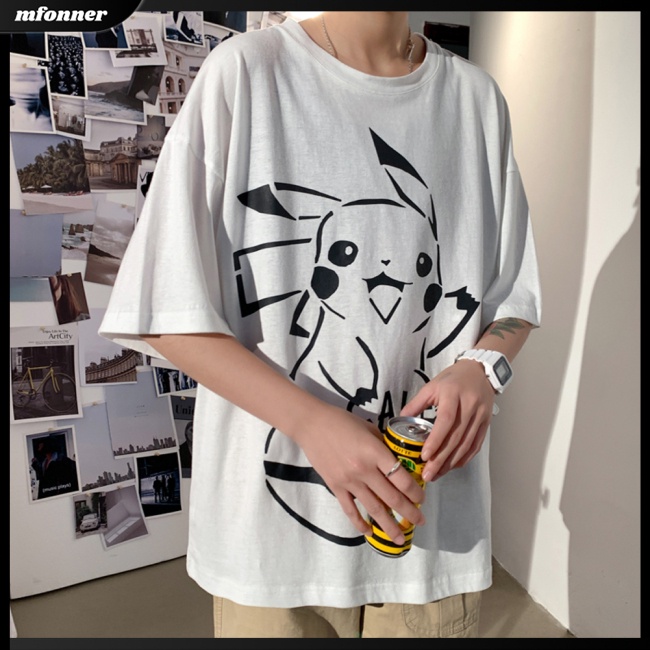 Áo Thun Tay Ngắn Cổ Tròn Dáng Rộng In Hoạt Hình Thời Trang Cá Tính Cho Nam