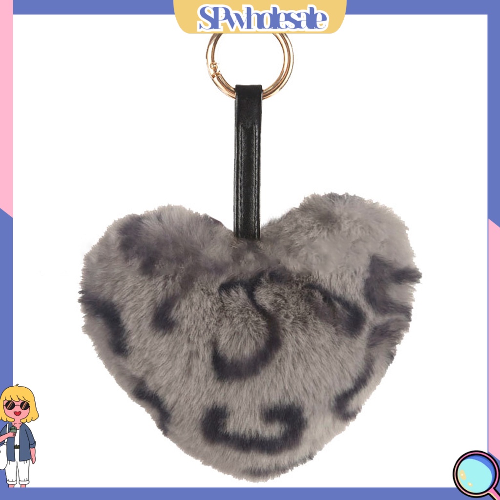 <SPwholesale> Móc Khóa Hình Trái Tim Họa Tiết Da Báo Bằng Lông Nhung Thời Trang