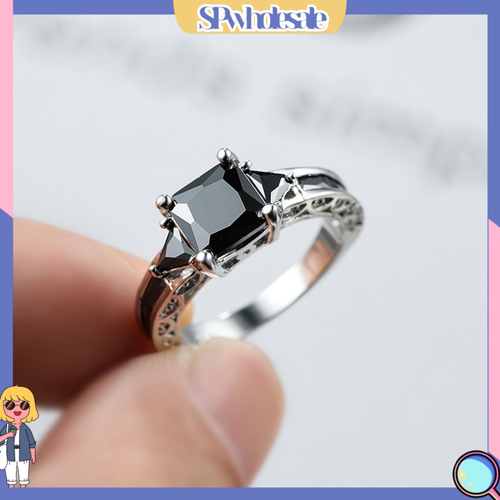 <SPwholesale> Nhẫn Nữ Đính Đá Zircon Phong Cách Âu Mỹ Cổ Điển Sáng Bóng Trang Trí Đám Cưới