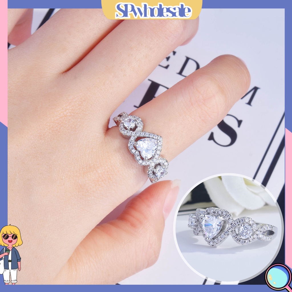 <SPwholesale> Nhẫn Đính Hôn Dạng Hở Không Phai Màu Đính Đá Bằng Đồng