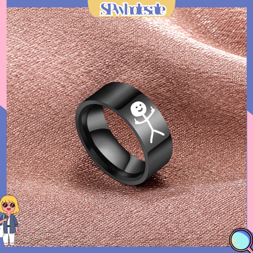 <SPwholesale> Nhẫn Cặp Đôi Bằng Thép Titan Bóng Thời Trang Vẽ Tay Graffiti Cho Nữ Dự Tiệc