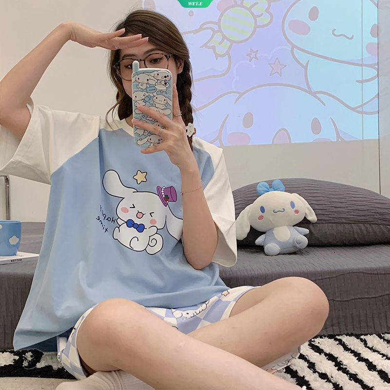 Bộ Đồ Ngủ Cotton Ngắn Tay Dáng Rộng In Hoạt Hình Sanrio Cinnamoroll Thời Trang Mùa Hè Hàn Quốc 2023 Cho Nữ